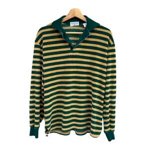 Vintage Striped Terry Cloth Long Sleeve Collar Polo Shirt Size Medium
